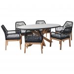 Beliani Conjunto de Refeições com 6 Cadeiras Cinzentas e Pretas e Mesa 190 x 100 cm em Betão Cinzento e Pernas de Madeira Acácia para Exterior