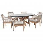 Beliani Conjunto de Refeições com 6 Cadeiras Cinzentas e Creme e Mesa 190 x 100 cm em Betão Cinzento e Pernas de Madeira Acácia para Exterior