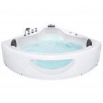 Beliani Banheira de Hidromassagem de Canto em Acrílico Branco Capacidade 350 Litros com Iluminação led Estilo Moderno