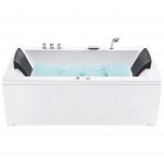 Beliani Banheira de Hidromassagem Branca Versão à Esquerda em Acrílico 183 x 90 cm com Iluminação led e Apoios para a Cabeça
