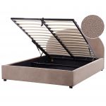 Beliani Cama de Casal em Tecido Bouclé Taupe 160 x 200 cm com Espaço de Armazenamento de Estilo Retro Minimalista