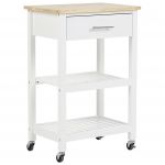 Beliani Carrinho de Cozinha em Mdf Branco e Madeira de Seringueira 58 x 40 x 85 cm 2 Prateleiras Gaveta Rodas