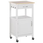 Beliani Carrinho de Cozinha em Mdf Branco e Tampo em Madeira Clara 48 x 39 x 89 cm Armário Toalheiro Gaveta e Rodas