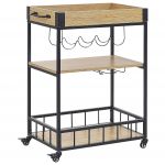 Beliani Carrinho de Cozinha em Castanho Claro com Preto Mdf Carro de Metal com Rodas Armazenamento de Vinho Sala de Jantar Design Moderno