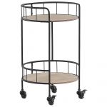 Beliani Carrinho de Cozinha em Metal Preto 64 cm Prateleiras de Madeira Clara Redondas Design Industrial Estilo Rústico Moderno
