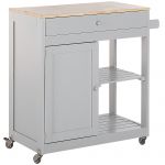 Beliani Carrinho de Cozinha em Mdf Cinzento e Madeira de Seringueira 75 x 43 x 87 cm Armário Toalheiro 2 Prateleiras e Gaveta Rodas