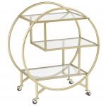Beliani Carrinho de Cozinha em Metal Dourado Vidro 50 x 34 cm Glamour Rodas 3 Prateleiras