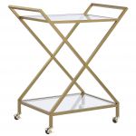 Beliani Carrinho de Cozinha Dourado Prático com Tampo e Prateleira de Vidro para Sala de Jantar Ou de Estar Decoração Glamorosa Chique