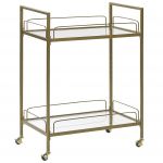 Beliani Carrinho de Cozinha com Rodas em Metal Dourado e Vidro com Prateleiras Funcional Prática e Decorativa