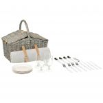 Beliani Cesto de Piquenique 4 Pessoas em Rattan Cinzento com Conjunto de Talheres Pratos Copos e Saco Térmico Saca-rolhas e Cobertor Incluído