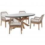 Beliani Conjunto de Refeições com 4 Cadeiras Cinzentas e Creme e Mesa 190 x 100 cm em Betão Cinzento e Pernas de Madeira Acácia para Exterior