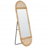 Beliani Espelho de Pé Oval com Moldura de Rattan Castanha Clara 50 x 150 cm para Quarto Ou Sala de Estilo Boho Chique