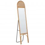 Beliani Espelho de Pé Semi-oval com Moldura em Rattan Castanha Clara 41 x 170 cm para Sala Ou Quarto de Estilo Boho