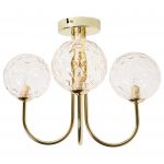 Beliani Candeeiro de Teto para 3 Luzes em Vidro e Ferro Creme e Dourado Estilo Moderno Glamouroso