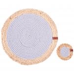 Beliani Conjunto de 12 Individuais e Bases de Copos em Juta e Algodão Cinza e Natural 35/10 cm Peças Boho Feitas à Mão para Sala Jantar e Cozinha