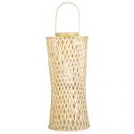 Beliani Lanterna em Madeira de Bambu Cor Natural 58 cm com Suporte de Vidro para Vela para Interiores de Estilo Boho