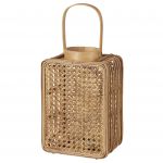 Beliani Lanterna de Rattan Cor Natural 28 cm Suporte de Vidro para Velas Estilo Boho Uso Interior
