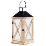 Beliani Lanterna de Madeira de Pinho Castanho Portas de Vidro 61 cm Suporte de Vela Cilíndrica Uso Interior e Exterior