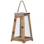 Beliani Lanterna de Madeira de Pinho Castanho Portas de Vidro 39 cm Suporte de Vela Cilíndrica Uso Interior e Exterior