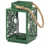 Beliani Lanterna Verde de Altura 25 cm com Porta-velas de Vidro e Desenho em Forma de Folha