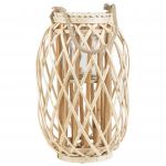 Beliani Lanterna Castanho Claro Mate de Madeira de Salgueiro e Vidro 40 cm para Interior e Exterior Estilo Escandinavo