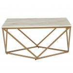 Beliani Mesa de Centro Efeito de Mármore Creme e Base de Metal Dourada 80 x 80 cm Design Glamoroso
