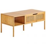 Beliani Mesa de Centro em Bambu Natural e Rattan 90 x 48 cm com Arrumação e Tampa de Estilo Boho