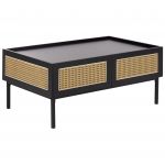 Beliani Mesa de Centro em MDF Preto 100 x 60 x 42 cm com Rattan em Trança Vienense de Estilo Boho