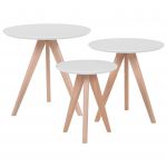 Beliani Conjunto de 3 Mesas de Centro Brancas Redondas com Tampos de MDF e Pés de Madeira de Design Escandinavo Moderno