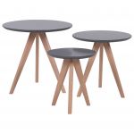 Beliani Conjunto de 3 Mesas de Centro Cinzentas Redondas com Tampos de MDF e Pés de Madeira de Design Escandinavo Moderno