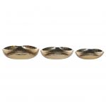 Beliani Conjunto de 3 Bandejas Decorativas em Metal Dourado Redondas e Texturizadas Acessório de Casa Glamoroso