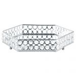Beliani Tabuleiro Decorativo em Metal Prateado e Vidro Espelhado Formato Hexagonal Peça de Destaque Estilo Glamour