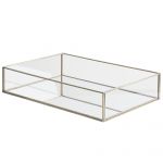 Beliani Bandeja Decorativa Prateado Metal e Vidro 30 x 20 cm Peça Decorativa Forma de Caixa para Velas Ou Joias