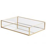 Beliani Bandeja Decorativa Dourado Metal e Vidro 30 x 20 cm Peça Decorativa Forma de Caixa para Velas Ou Joias
