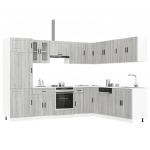 vidaXL 14 Peças Armário de Cozinha Conjunto Porto Cinza Sonoma - 663113654