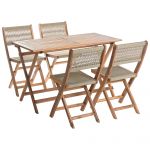 Beliani Conjunto de Refeições de Jardim em Madeira de Acácia Creme com Mesa de 120 x 60 cm e 4 Cadeiras para Exterior