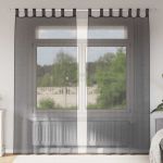 vidaXL Cortinas de Voile com Bolsos para Varão 2 Peças Preto - 2933323449