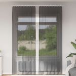 vidaXL Cortinas de Voile com Aba 2 Peças Preto - 2722873554