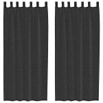 vidaXL Cortinas de Voile com Bolsos para Varão 2 Peças Preto - 3654403631