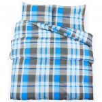 vidaXL Conjunto de Capa de Edredão 155x220 cm Algodão Azul e Cinzento - 3425368242