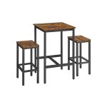 Vasagle Mesa de Jantar com 2 Cadeiras 60 x 60 x 90 cm Cadeiras de Bar 30 x 40 x 65 cm Vintage Castanho/preto - LBT017B01