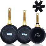 Briebe Conjunto de 3 Frigideiras Indução Antiaderentes Titânio 20-24-28cm, Alumínio Forjado sem PFOA Preto Gold Titanium - BRI-FP1146