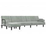 Sofá Cama vidaXL em Forma de L 260x140x70 cm Veludo Cinzento-claro - 1156219568