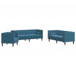 Sofá vidaXL 3 Peças Chesterfield com Rolos Veludo Azul - 3508969177