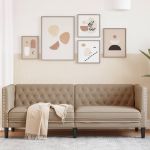 Sofá vidaXL Chesterfield 3 Lugares Couro Artificial Cappuccino - 4287435932