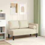 Sofá vidaXL Chaise Longue com Almofadões Couro Artificial Creme - 736887119