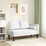 Sofá vidaXL Chaise Longue com Almofadões Couro Artificial Branco - 1558917593