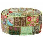 vidaXL Pufe de Retalhos Redondo Algodão Artesanal 40x20 cm Verde - 274462155