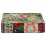 vidaXL Pufe de Retalhos Quadrado Algodão Artesanal 50x50x12 cm Verde - 1613824324