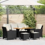 vidaXL 6 Peças Conjunto Sofás de Jardim com Almofadões Vime Pe Preto - 119590357